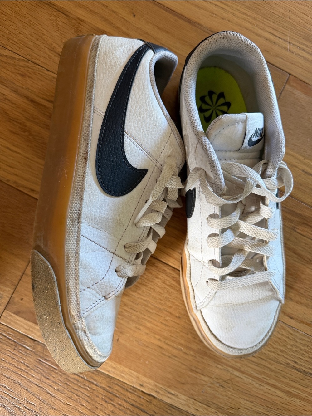 Nike Men’s White Sneakers with Black Swoosh and Gum Sole